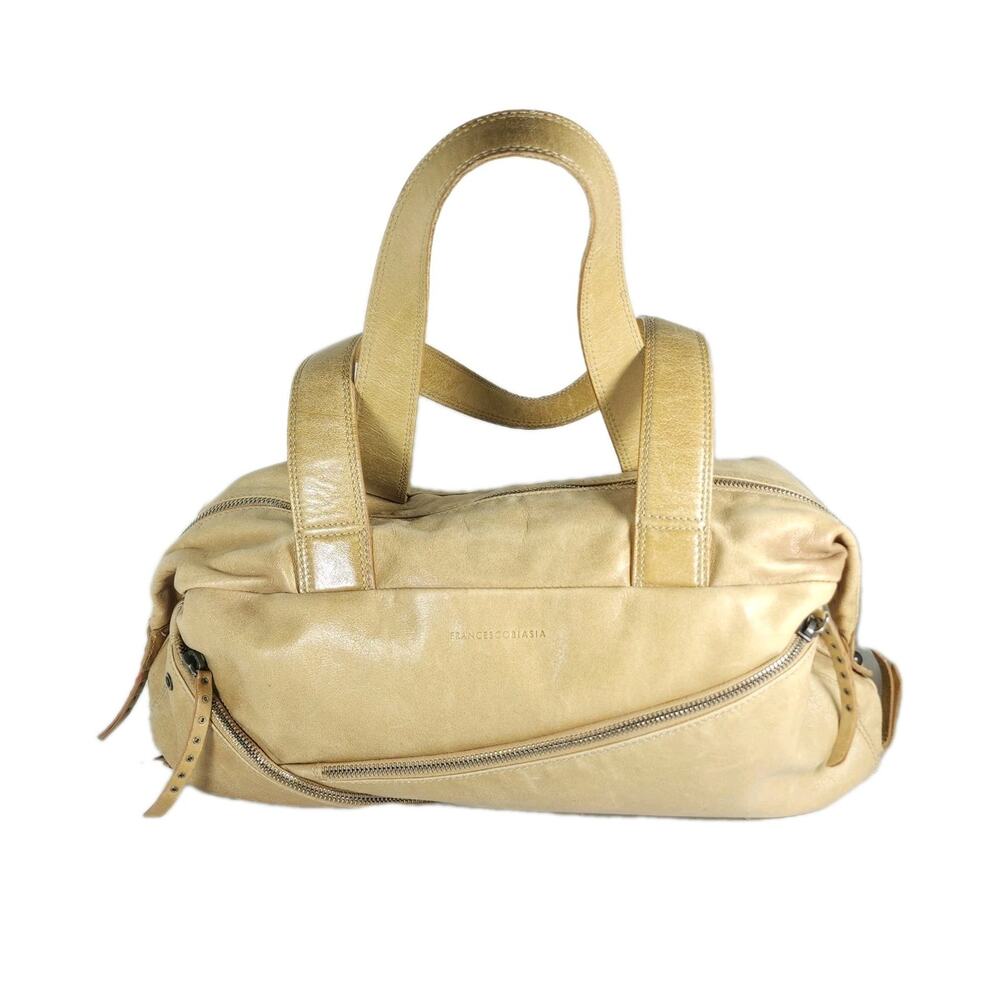 FRANCESCO BIASIA Vintage Y2k Neutral Nappa Leather Large Hobo Shoulder Bag